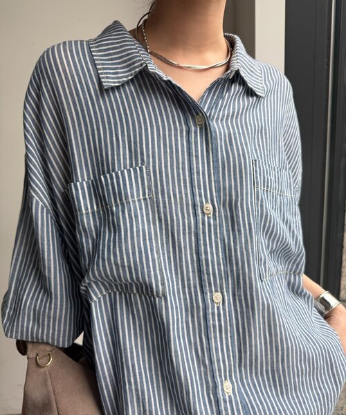 袖リブシアーデニムシャツ（シャツ/ブラウス）｜DouDou（ドゥドゥ）の