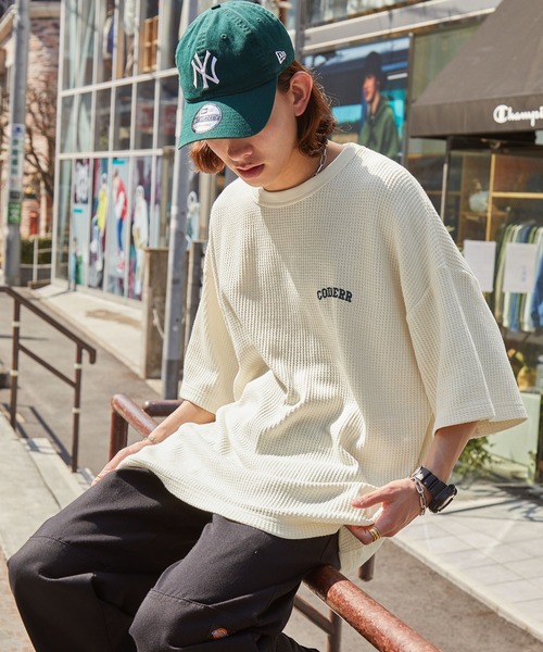CODDERR】アーチロゴ刺繍 ビッグシルエットワッフルTシャツ MONO-MART