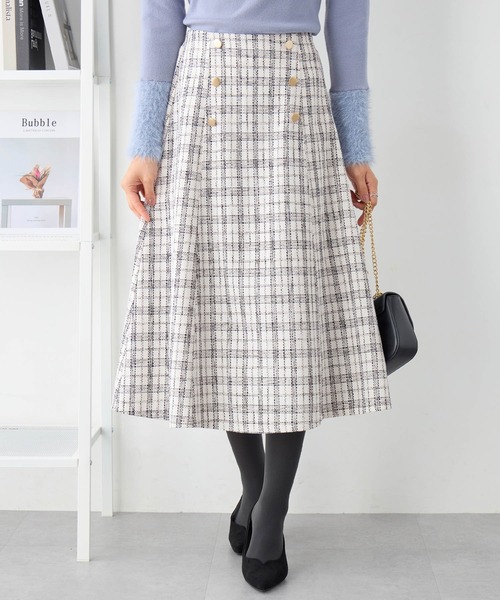 セール】高見えツイードチェックフレアースカート（スカート）｜alotta
