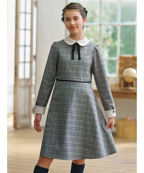 セール】【150-170㎝】グレンチェック ワンピース（ワンピース）｜組曲