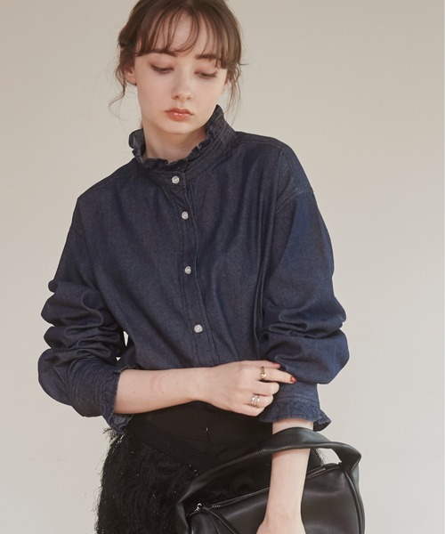 デニム フリルカラー シャツ（シャツ/ブラウス）｜ANGIE（アンジー）の