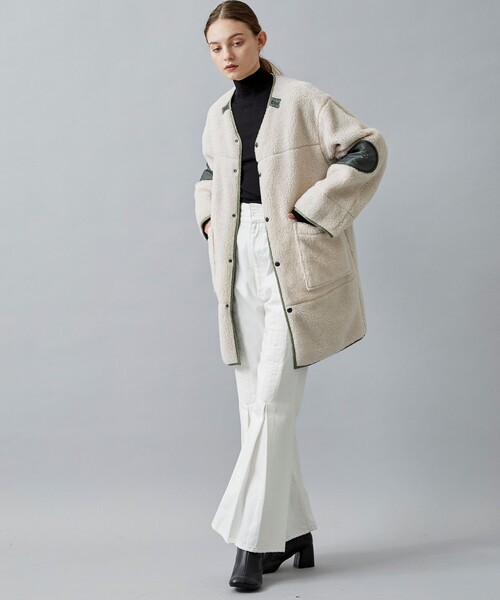 JANE SMITH(ジェーンスミス)】POLYESTER BOA V-NECK NO COLLER