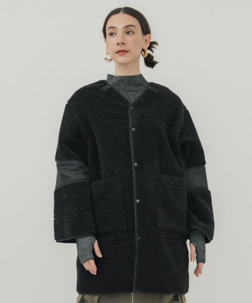 JANE SMITH(ジェーンスミス)】POLYESTER BOA V-NECK NO COLLER