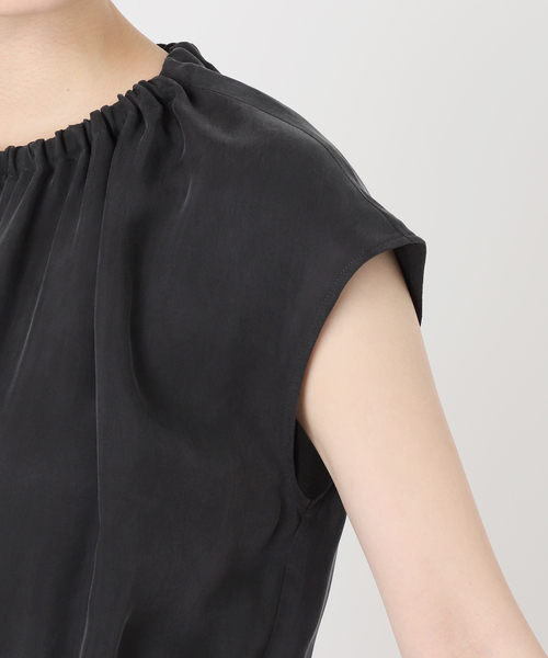 キュプラ ギャザーネックオールインワン（つなぎ/オールインワン