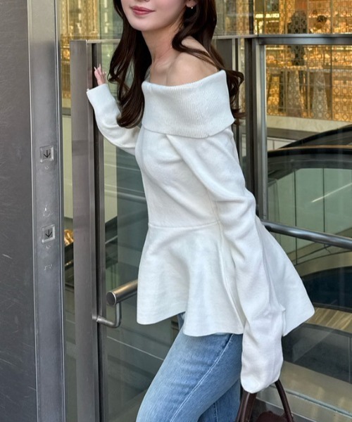 チュールレイヤードペプラムニットトップス 春服（ニット/セーター