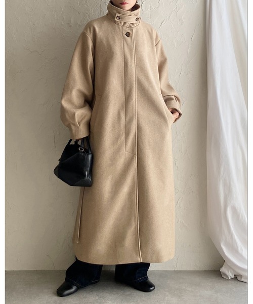 セール】フェイクウール2WAYベルト付きロングスタンドカラーステン