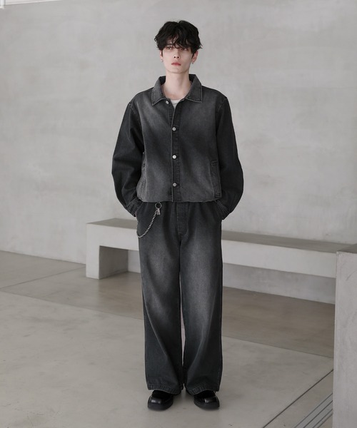 セール】【セットアップ 2点セット】ショートデニムブルゾン+ワイド