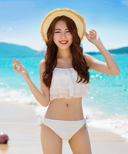 カバーアップフリルホルターネック付バンドゥビキニ 水着3点セット