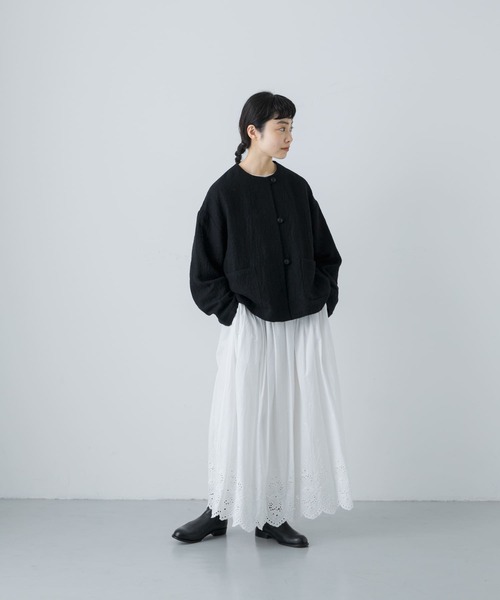 かぐれ（カグレ）の「ウールリネンクルーネックジャケット（ノーカラー