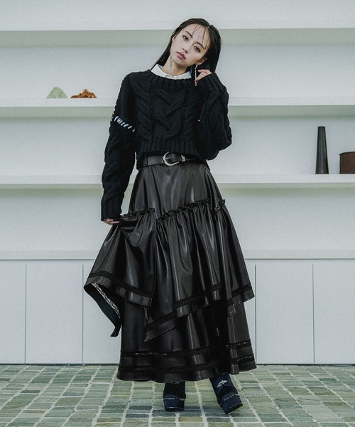 セール】レースラインフェイクレザースカート(HARE)（スカート）｜HARE