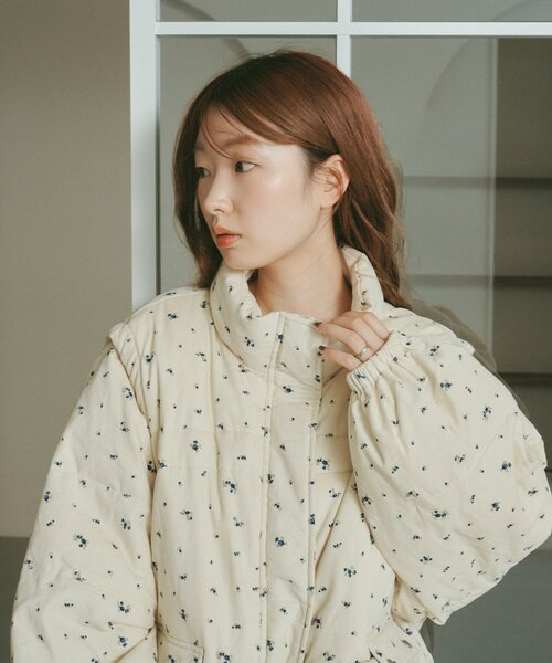 セール】【袖取り外し可/無地&花柄】コーデュロイ中綿ミドルジャケット