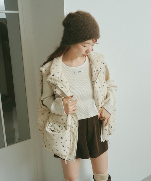 セール】【袖取り外し可/無地&花柄】コーデュロイ中綿ミドルジャケット