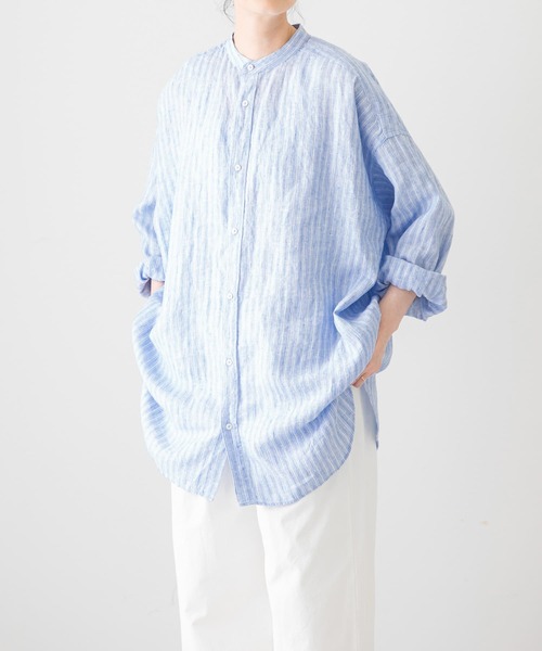 かぐれ（カグレ）の「『ユニセックス』リネンストライプビッグシャツ