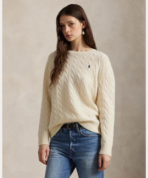 ケーブル ウールカシミヤ クルーネック セーター（ニット/セーター