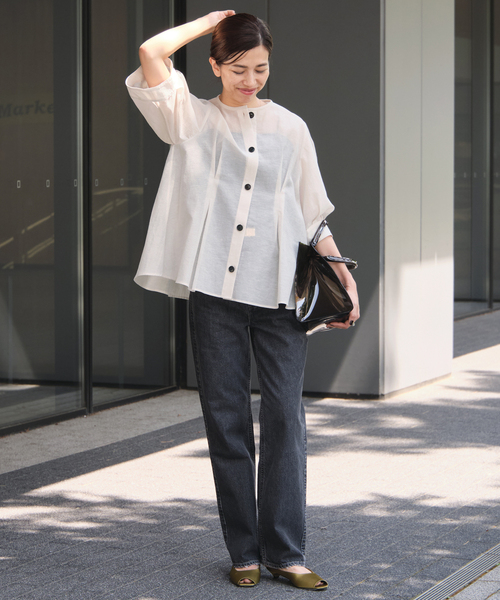 IENA（イエナ）の「スラブオーガンジーペプラムブラウス（シャツ