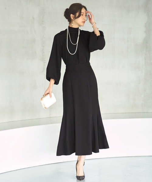 ボリュームスリーブボウタイブラウス＆マーメイドスカートセットアップ