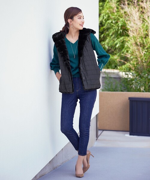 2WAY】着回し自由のリバーシブルキルトフェイクファーベスト（ダウン