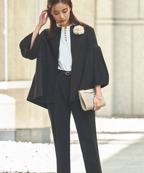 ノーカラーフレアースリーブパンツスーツ（スーツセット）｜RUIRUE