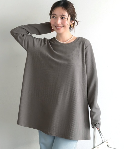 新色登場／エンボス加工Aラインフレアチュニック（Tシャツ/カットソー