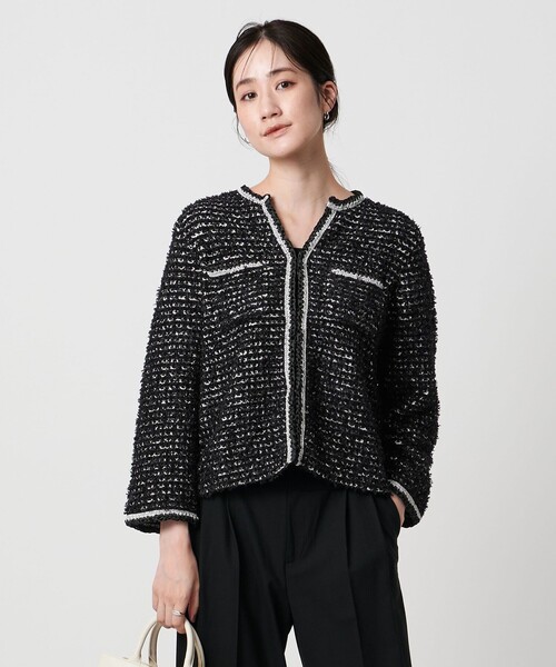 セール】ツイードライク ニットカーディガン（カーディガン/ボレロ