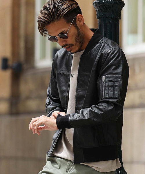 セール】リプロダクトレザー 本革 MA-1タイプ ブルゾン ジャケット（MA