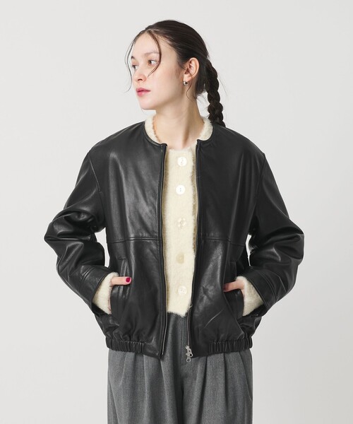 シープレザー ノーカラージップブルゾン（その他アウター