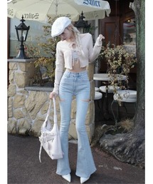 デニムパンツ（ブルー・ネイビー/青色系・ビジュー）ファッション通販