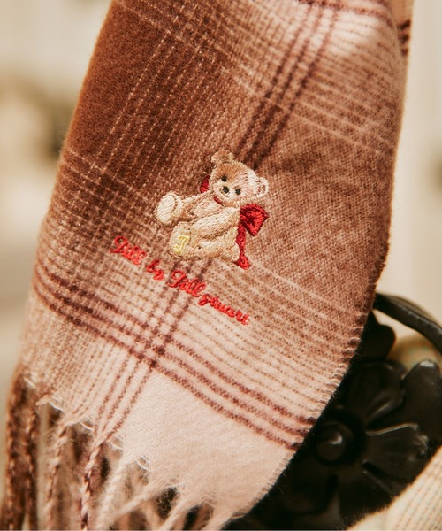 BEARシリーズ＞Holidayベア刺繍チェックストール/マフラー ギフト