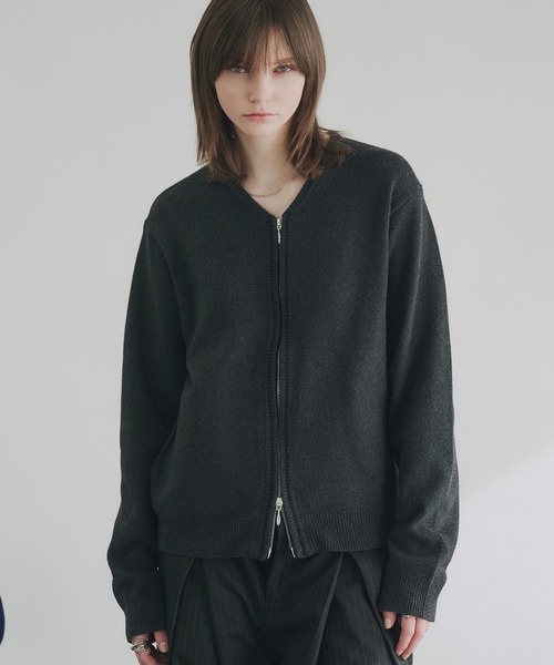 V NECK ZIP KNIT CARDIGAN/Vネックジップニットカーディガン（ニット