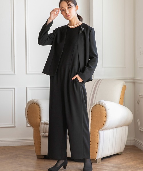 洗える】【喪服・礼服】ノーカラージャケット＆オールインワンパンツ