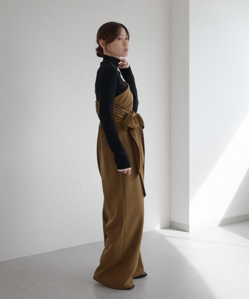 リボン付きワンショルダーオールインワン（つなぎ/オールインワン