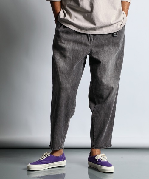 LINEN BLEND WEBBING BELT WIDE DENIM：麻混ストレッチ 2タック