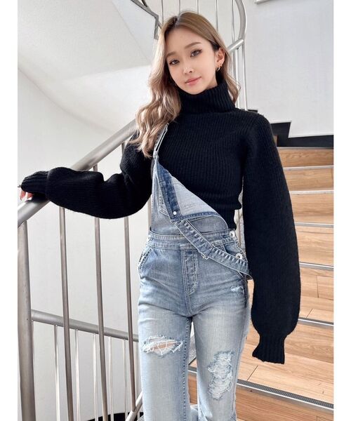 GYDA（ジェイダ）の「ダメージデニムスキニーサロペット（つなぎ