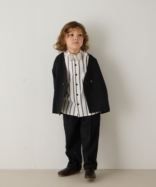 ノーカラージャケットセットアップ（裏地ストライプ）（スーツセット