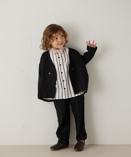 ノーカラージャケットセットアップ（裏地ストライプ）（スーツセット