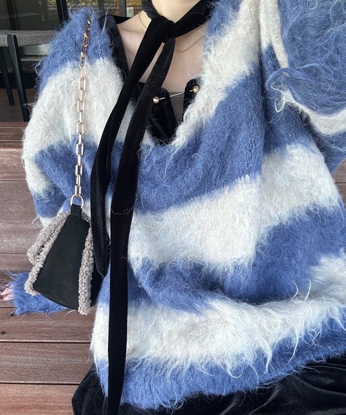 セール】shaggy striped knit / シャギーストライプニット（ニット