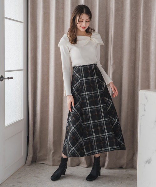 セール】2025秋冬新作 ロービングチェックAラインミディスカート