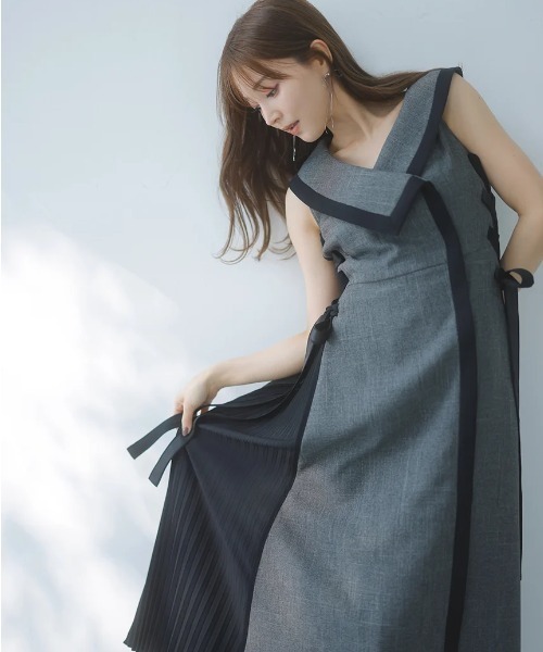 SNIDEL（スナイデル）の「サイドプリーツツイードワンピース