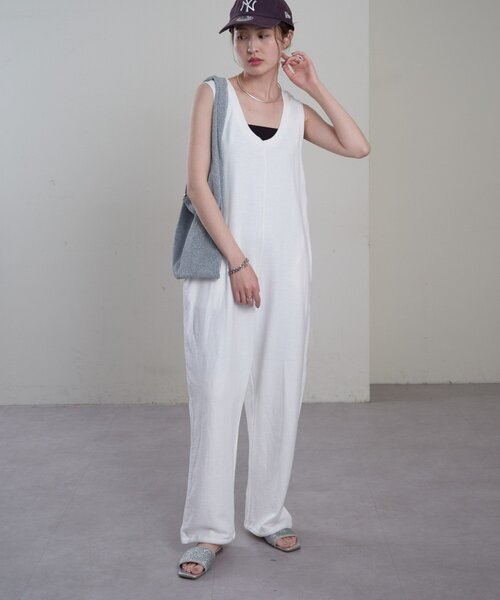 セール】【willow】【新色追加】スラブ裏毛裾ドロストオールインワン