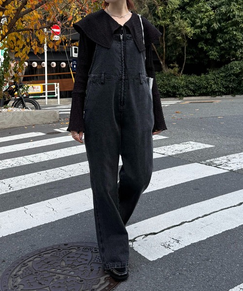 Q.anos/フレアデニムロンパース（サロペット/オーバーオール