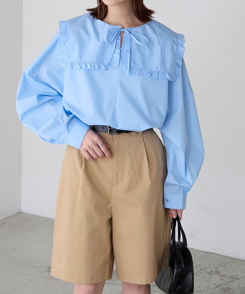 ボリュームスリーブ 2way フリルビッグカラーブラウス（シャツ