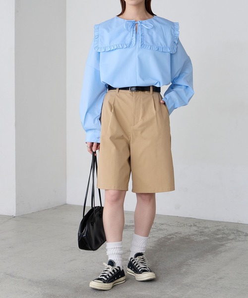 ボリュームスリーブ 2way フリルビッグカラーブラウス（シャツ