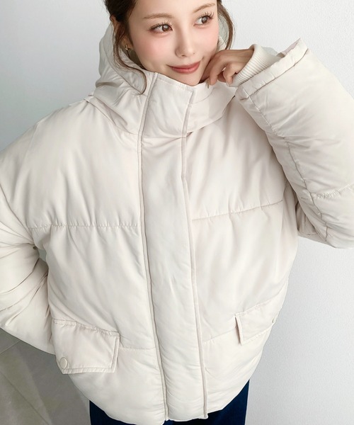 セール】ファイバーダウン袖リブフードブルゾン（ダウンジャケット