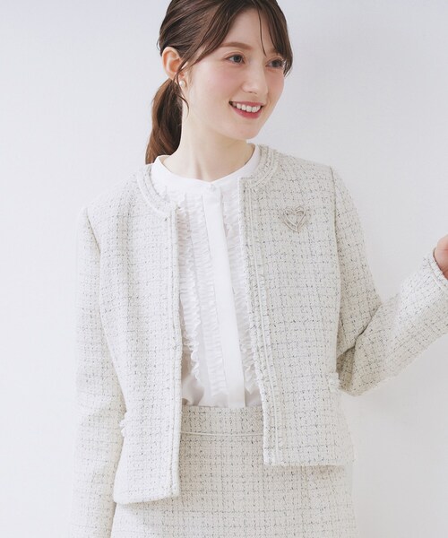 ≪通勤・セレモニー/セットアップ対応≫ノーカラーツイードジャケット