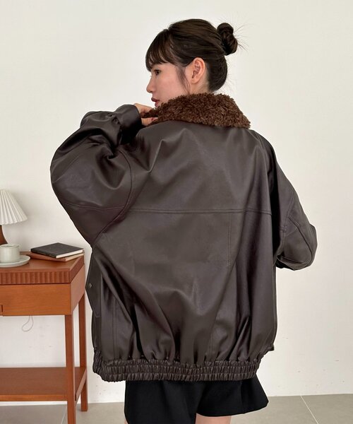 セール】【衿取り外し可能/ユニセックス】ボア衿付きフェイクレザー