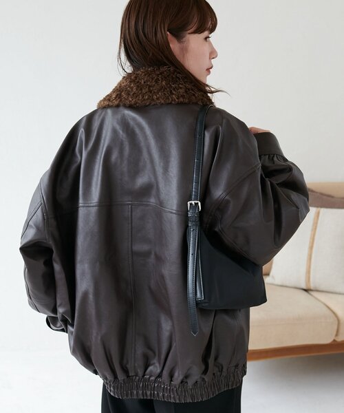 セール】【衿取り外し可能/ユニセックス】ボア衿付きフェイクレザー