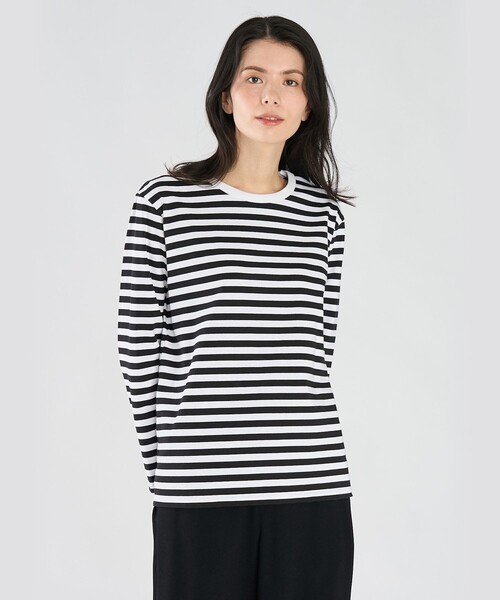 細ボーダー コットン 長袖 Tシャツ 'Cool'（Tシャツ/カットソー
