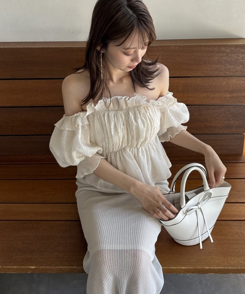 SNIDEL（スナイデル）の「ジャガードボリュームギャザーオフショル