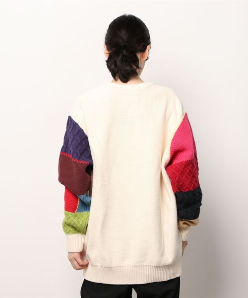 A BATHING APE（アベイシングエイプ）の「COLLEGE PATCHWORK KNIT L