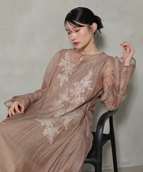 セール】モチーフレース シアー ワンピース パーティードレス 結婚式